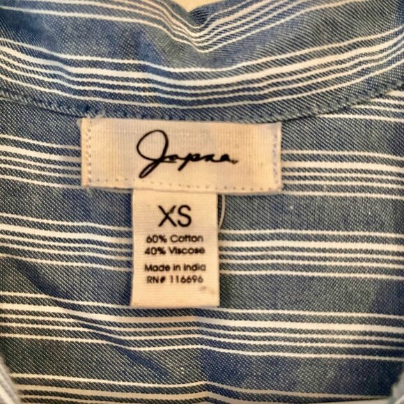 Japna Blue & White Collared Striped Button Down Cinched Dress Sz XS - Picture 3 of 4